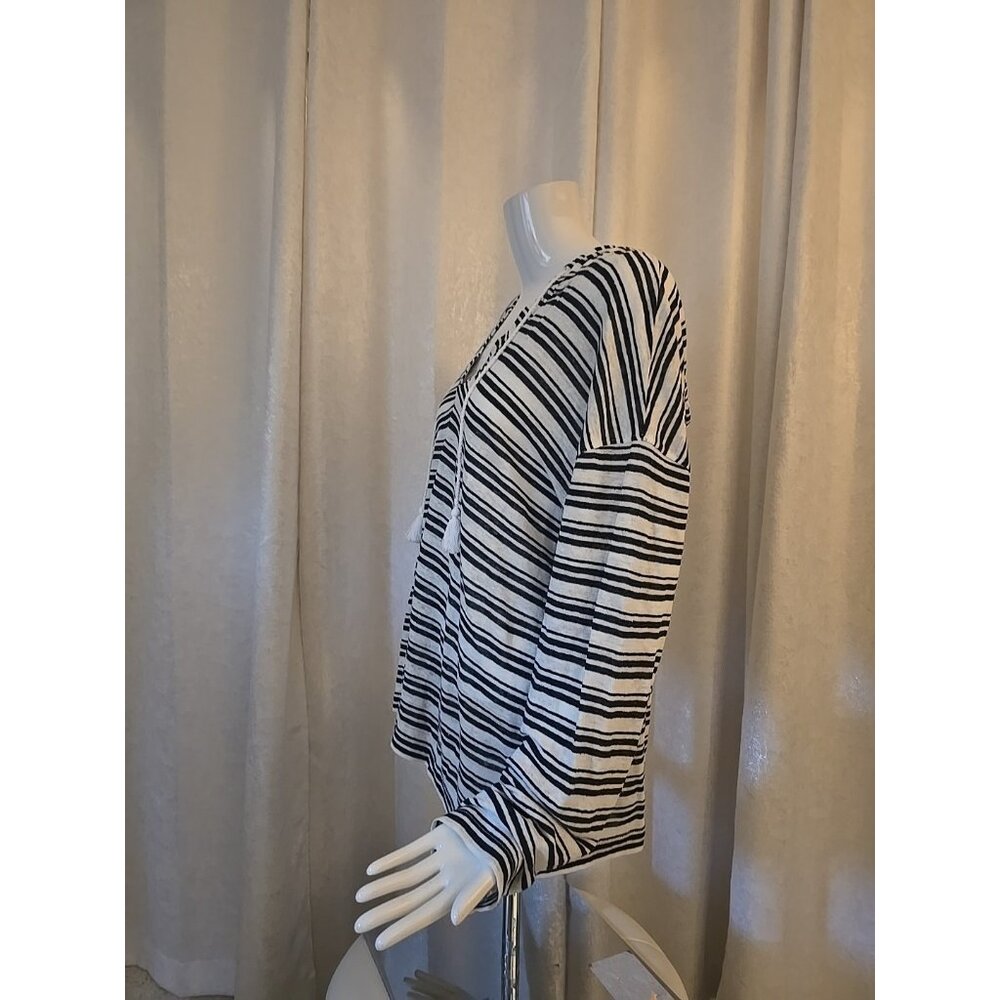 Tahari Linen Pullover Hoodie Nautical Striped XL NEW KNIT Shirt Womens Bohemian - Picture 7 of 9